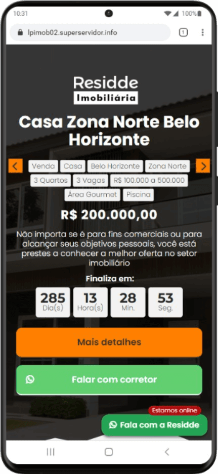 Landing page criada para imobiliária